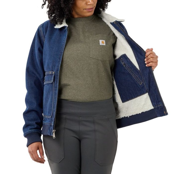 .105446. Relaxed fit denim sherpa lined jacket