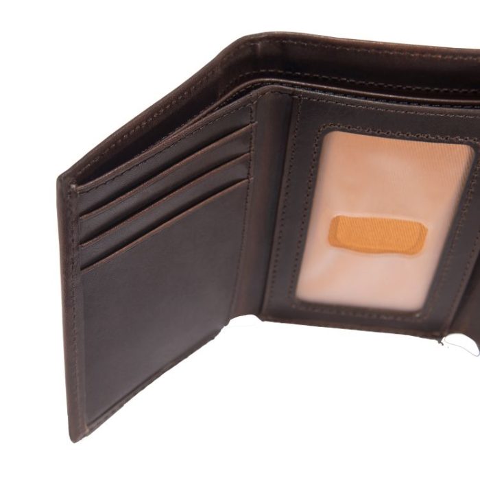 .B0000219. Oil tan leather trifold wallet